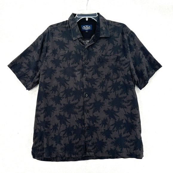 Nat Nast Luxury Originals Mens Gray Black Palm Tree Silk‎ Blend Hawiian Shirt L - Picture 1 of 9